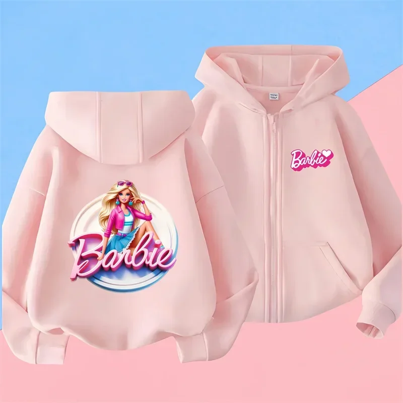 kawaii Barbie Pin Zipper Hoodie kids Girls Sweatshirt Fall Winter Long sleeve Harajuku Jumper Disney Pin Casual hoodie top