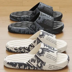 QYCKABY 2024 Mens Summer Slippers Beach Sandals Flip Flop Printing Thick Soled Boys Girls Unisex Home Bath Shoe Large Size 46-47