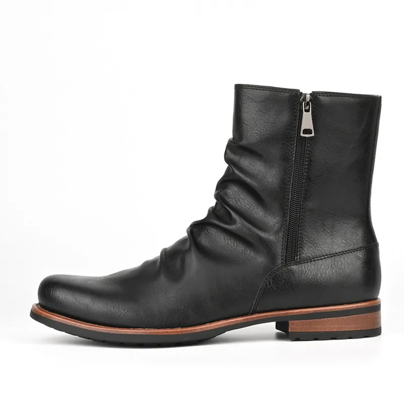 High Quality Fashion Men's Retro Boots Designer Pleated Short Tube Boots Casual High Top Boot High End Comfort Men Botas Hombre