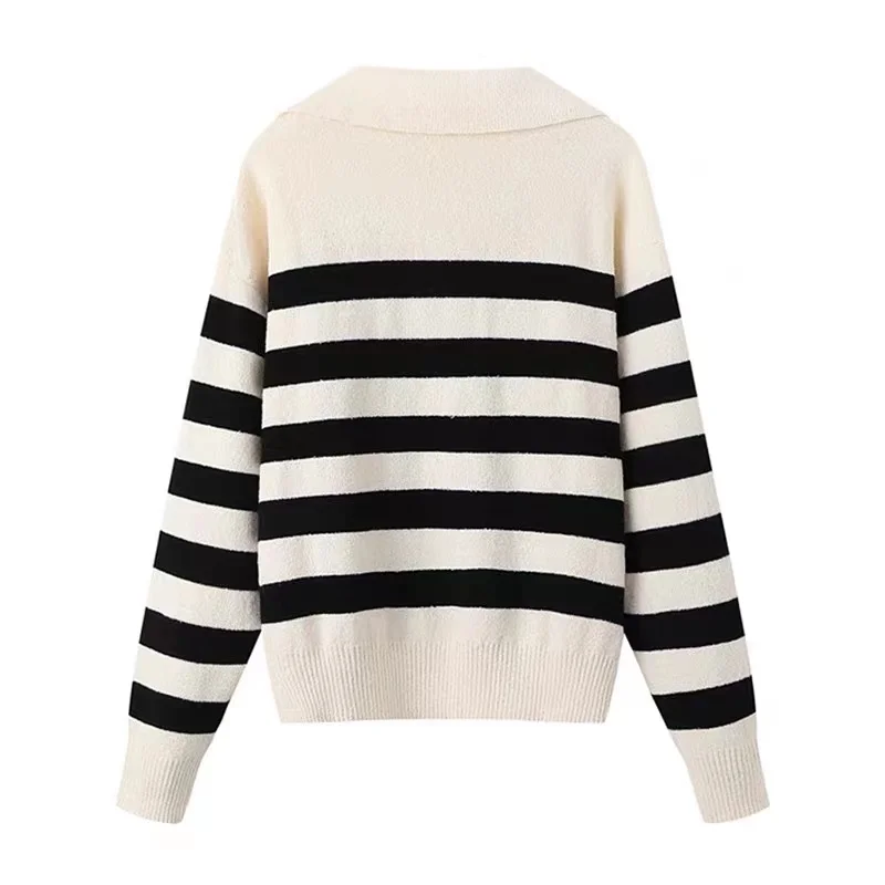 Women's Sweater 2023 New Autumn and Winter New V-Neck Long-Sleeved Pullovers Stripe Design High-quality Soft Fabric Tops