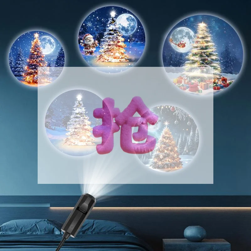 Christmas Projector Light 5 Patterns Holiday Projection Lamp Santa Tree Snow Scene Wall Decor for Xmas Party