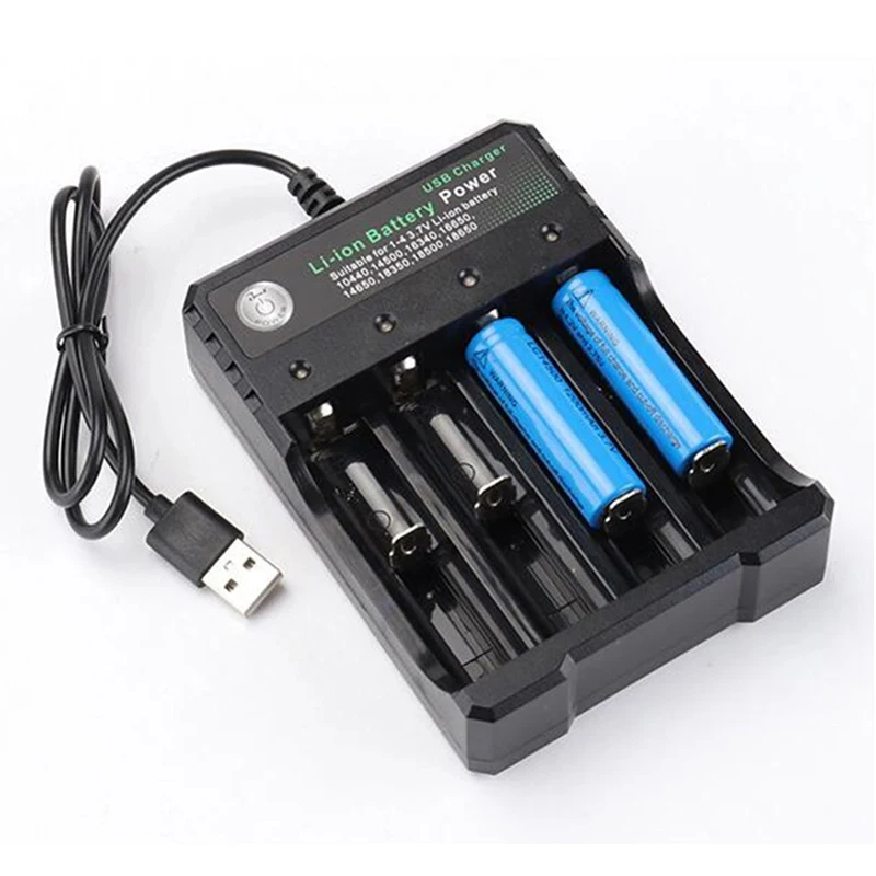 4 Slot 18650 Battery Charger USB 4.2V Independent Channel For 14500 16340 18500 26650 Li-Ion Portable