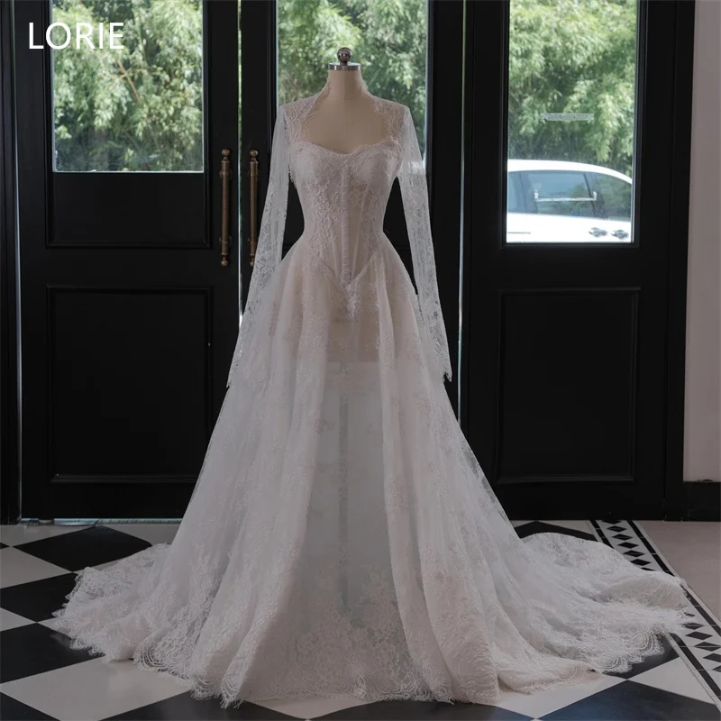

LORIE A-Line Illussion Lace Wedding Dresses Strapless Elegent Backless Bride Prom Gown Floor-Length Tail Bridal Gown Customized
