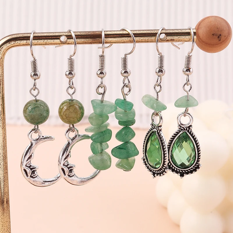 3 Paar/Set Modische Türkisfarbene Wassertropfen-Ohrringe für Damen, Legierung, Mond-Hängeohrringe, Mädchen, Party, Festival, Schmuck, Geschenke – Detail 5
