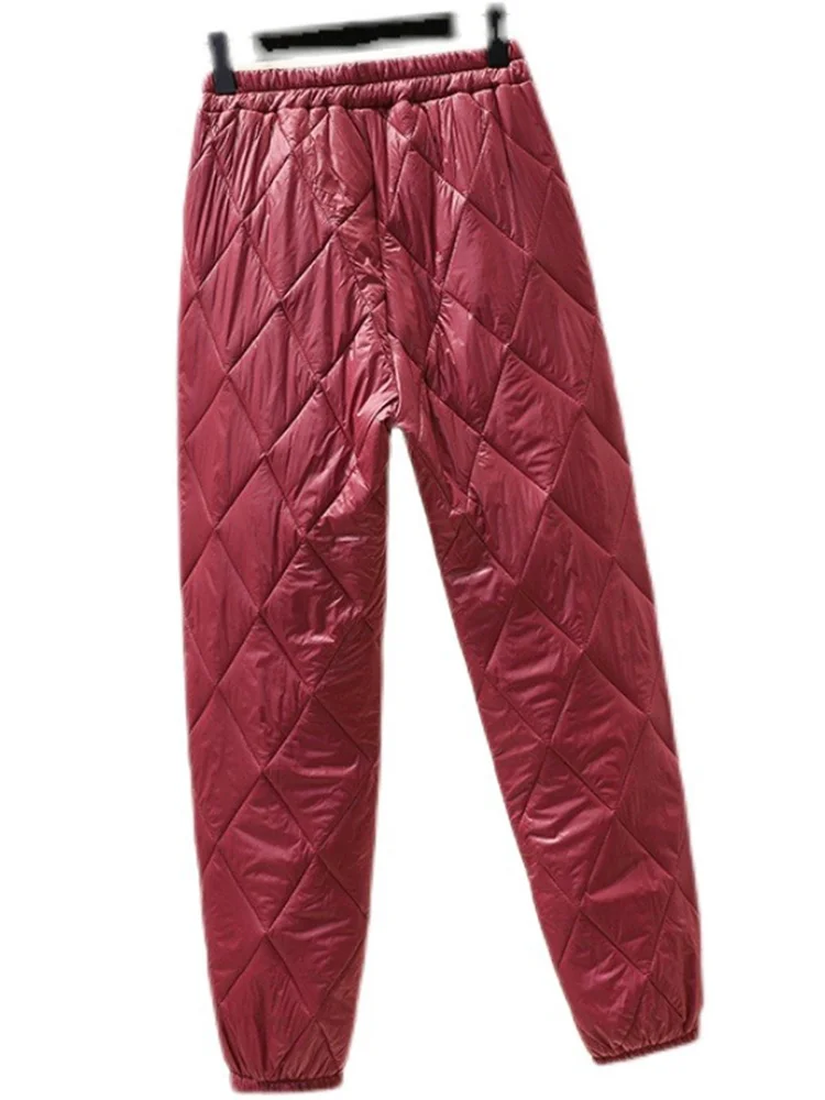 Lightweight Fem down Cotton Pants High Waist Polyester Fabric Outerwear Leisure Trousers Thiened Long Pants Lantern Sle