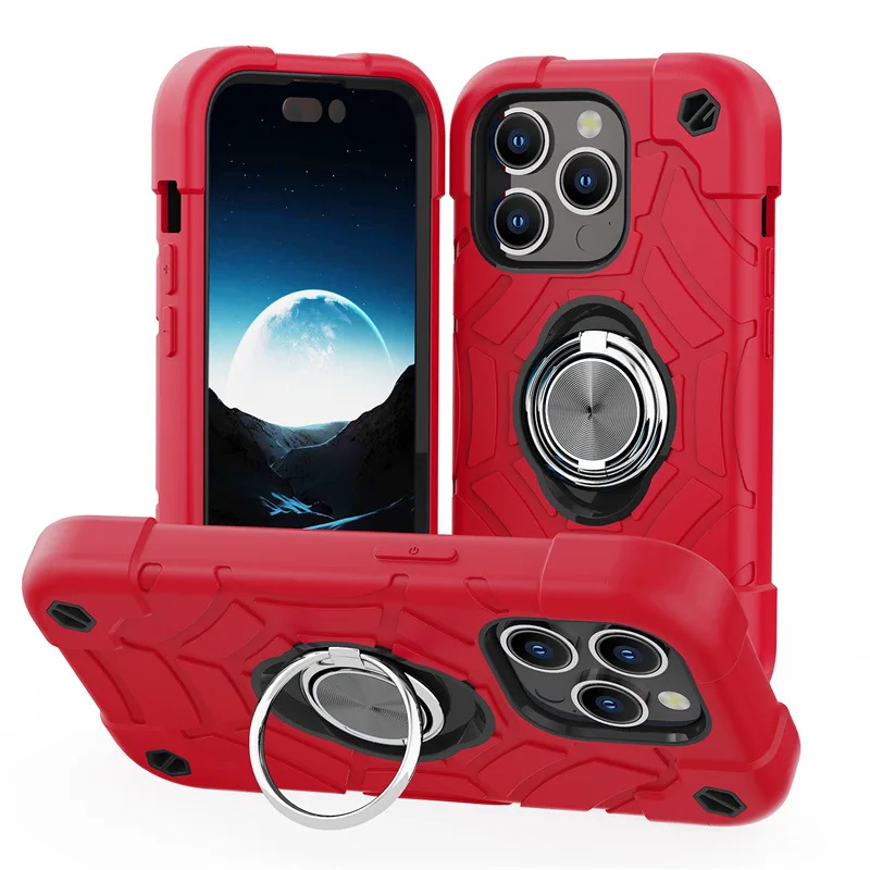 Ring Phone Case For Iphone 15 Pro Max Shockproof 3-in-1 Rotating Stand Silicone Pc Protective Case For Iphone 14 Plus 13