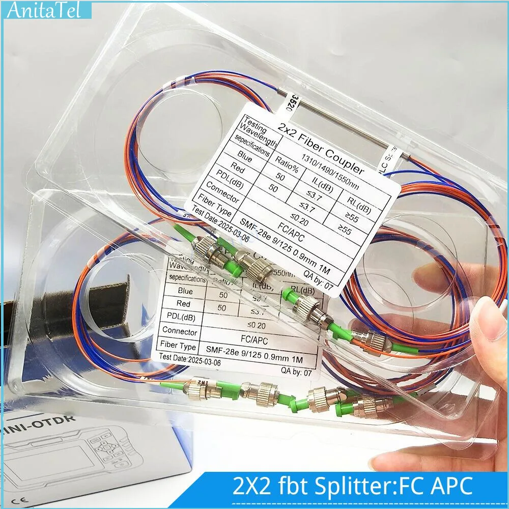 

2PCS FTTH 2X2 Coupler Splittter 50:50 Ratio Fiber Optic 0.9Mm FBT Splitter With Connectors FC/APC- FC/APC