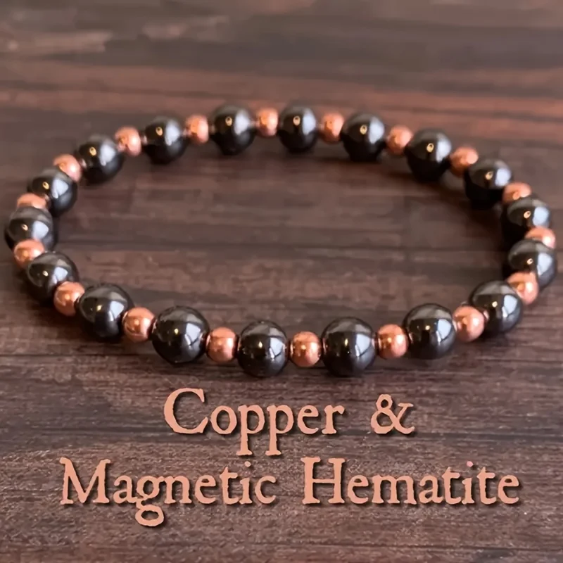 Natural Hematite Copper Bead Grounding Bracelet 4/6/8mm Chakra Wealth Protection Unisex Vintage Bohemian Gift