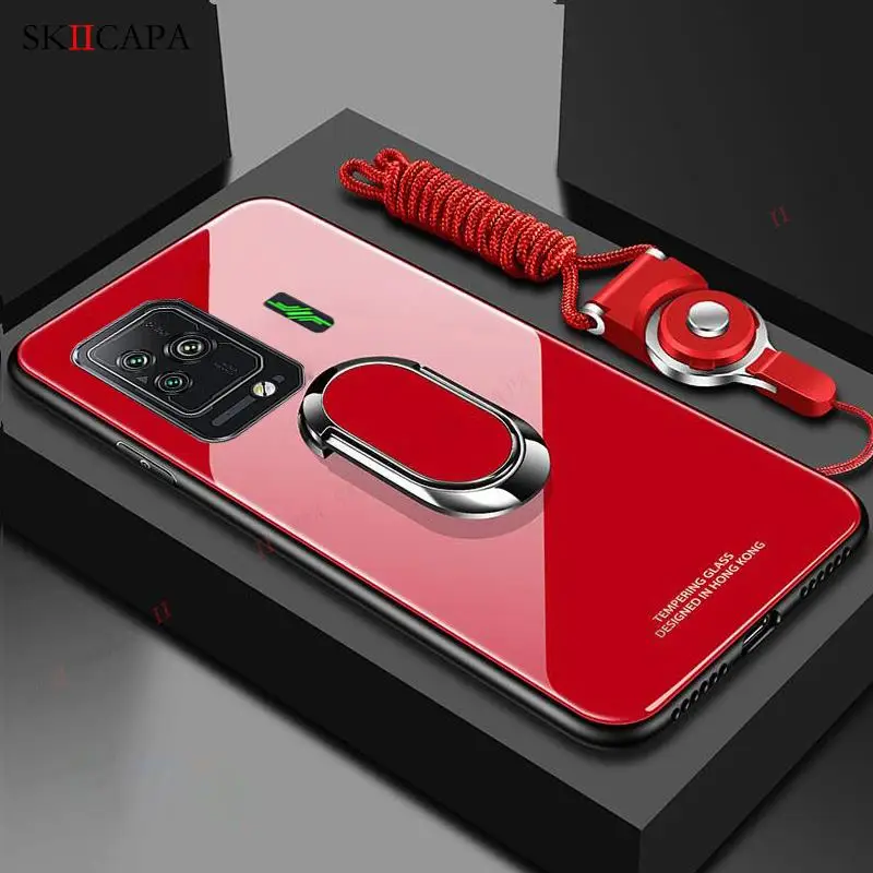 For Xiaomi Black Shark 5RS 5 Pro Tempered Glass Phone Case For Black Shark 4 3 5 Pro Magnetic Ring Holder Necklace Lanyard Cover