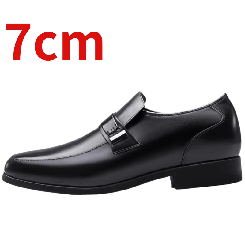 Invisible Heightening Shoes for Men's 7cm Elevated Loafers Genuine Leather Thick Bottom Business Casual Men Formal Wedding Shoes