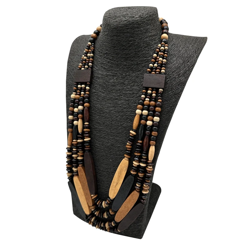 Handmade Long Wooden Necklaces Pendants Layered Sweater Chain Boho Beaded Jewelry Party Choker African Necklace Women