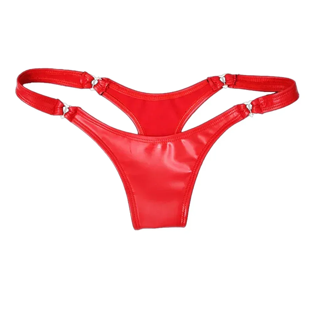 Women Sexy Elastic Shinny Wet Look PVC Leather Thongs G-String Panties Knickers Briefs Underwear Lingerie Solid Female T-back