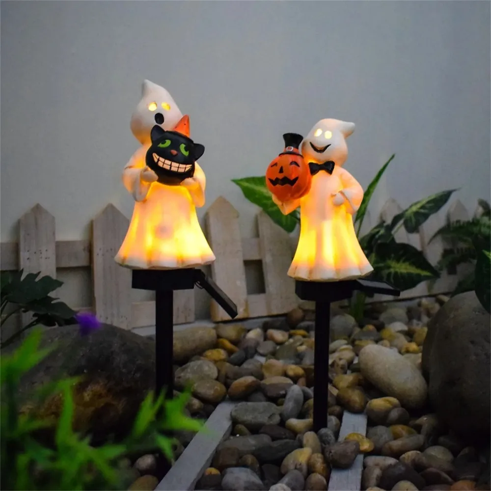 Solar Powered Fest Ghost Lamp Halloween Ghost Outdoor Lights Landscape Decoration Light Waterproof Ghost Witch String Light