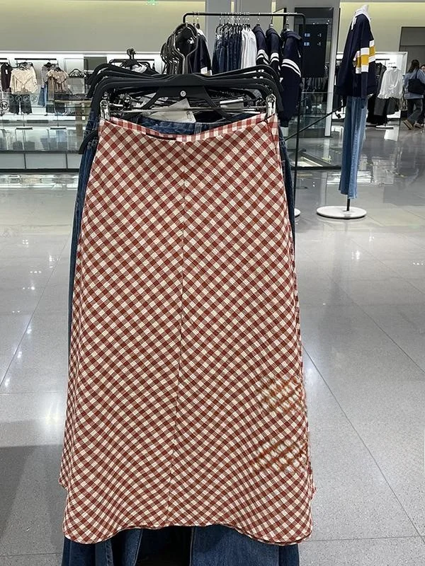 

Весенне-летняя новая женская милая пряная клетчатая юбка трапециевидной формы с высокой талией, универсальная юбка f-длины 35247