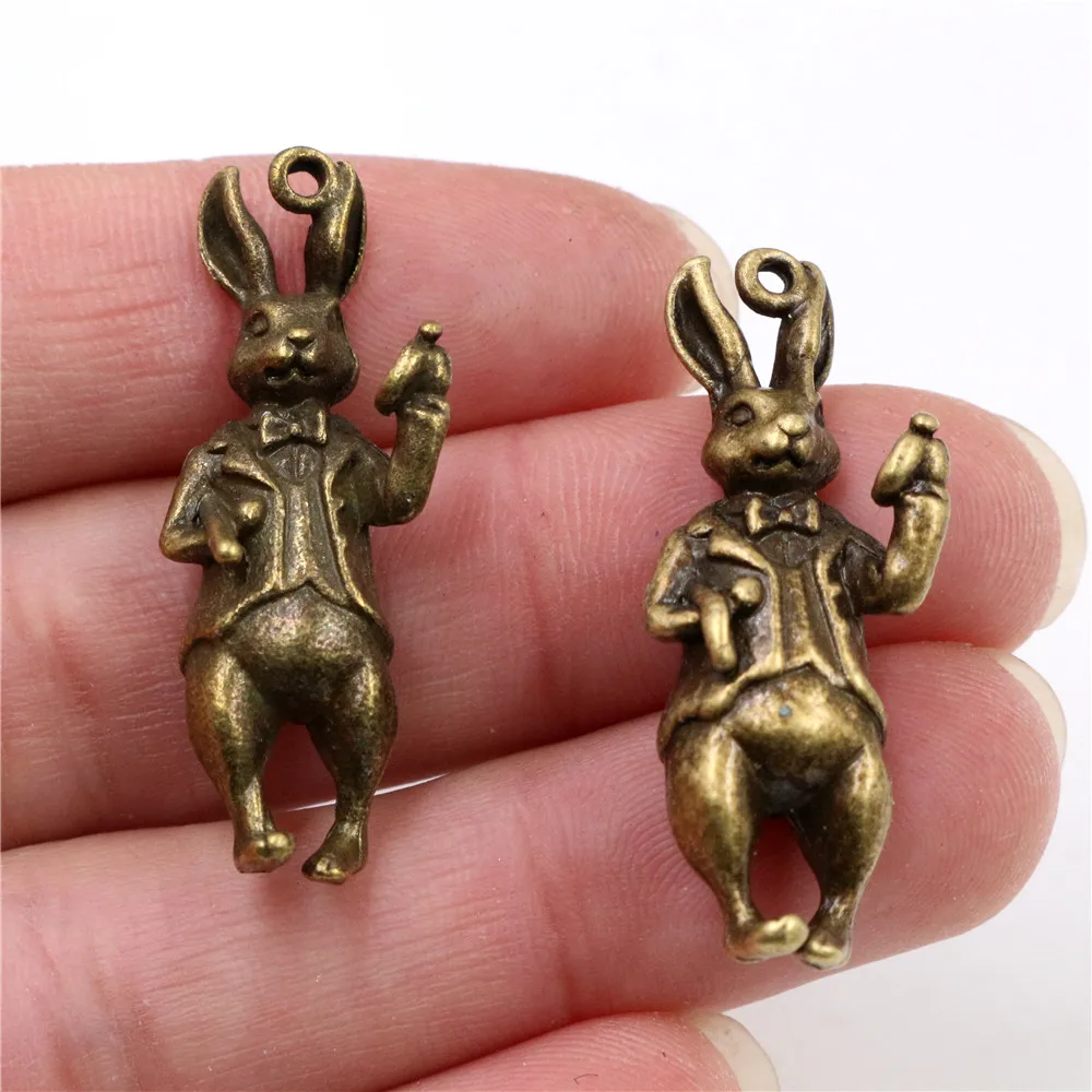 37x14mm 3pcs Antique Bronze and Antique Silver Plated Rabbit Handmade Charms Pendant:DIY for bracelet necklace