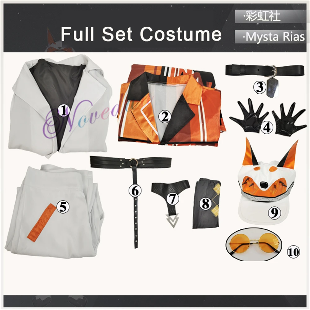 Vtuber Mysta Rias Nijisanji Cosplay Kostuum Pruik Shirt Broek Hoed Bril Schoenen Luxiem Pak Halloween Party Kleding Voor Mannen Vrouwen