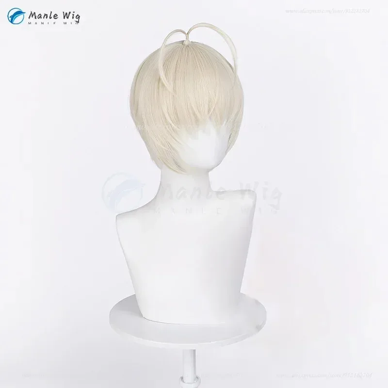 Pelucas de cosplay de Anime Kasugano Haruka para hombre, peluca corta dorada gris claro, accesorios de fiesta para el cabello resistentes al calor, peluca cap72b