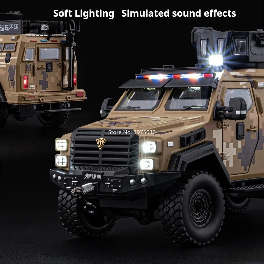 1:24 Scale Sabertooth Toys Models Cars Doors Can Opened Armored Vehicles Wheel Pull Back Miniature Off-road Office Table Decor