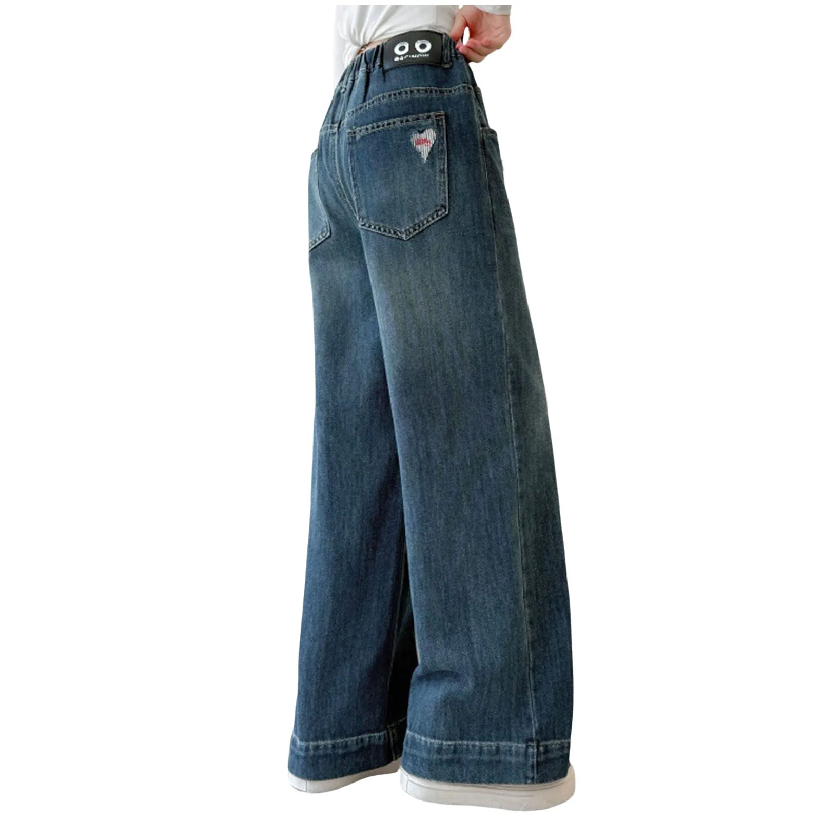 

Наряды для девочек Брюки для девочек для детей среднего и большого возраста с широкими брюками с задним карманом и сердечком Тонкие прямые хлопковые брюки для девочек