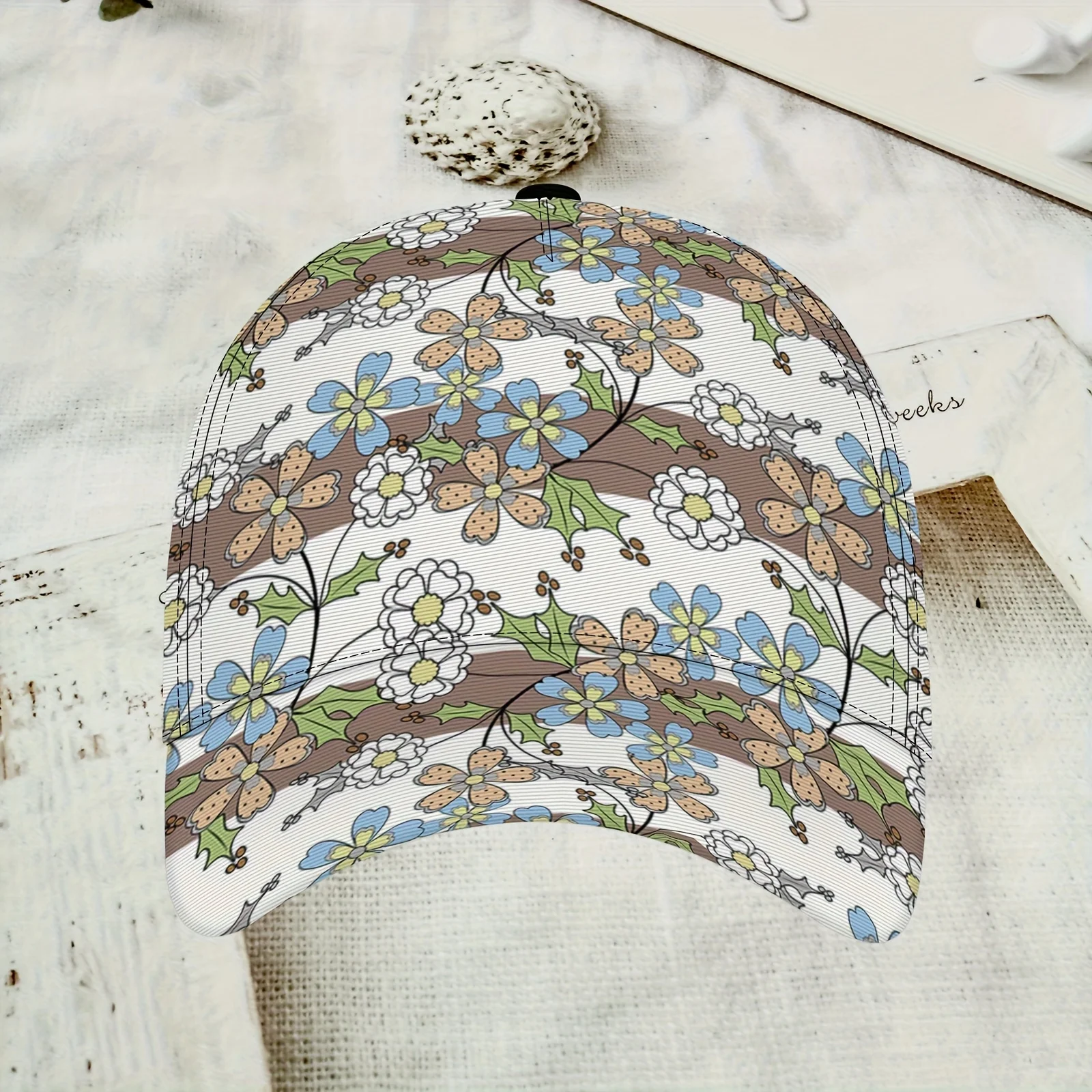 Vintage Floral Stripe Print Baseball Cap Retro Botanical Pattern Adjustable Dad Hat Breathable Sun Hat for Women Garden Lovers