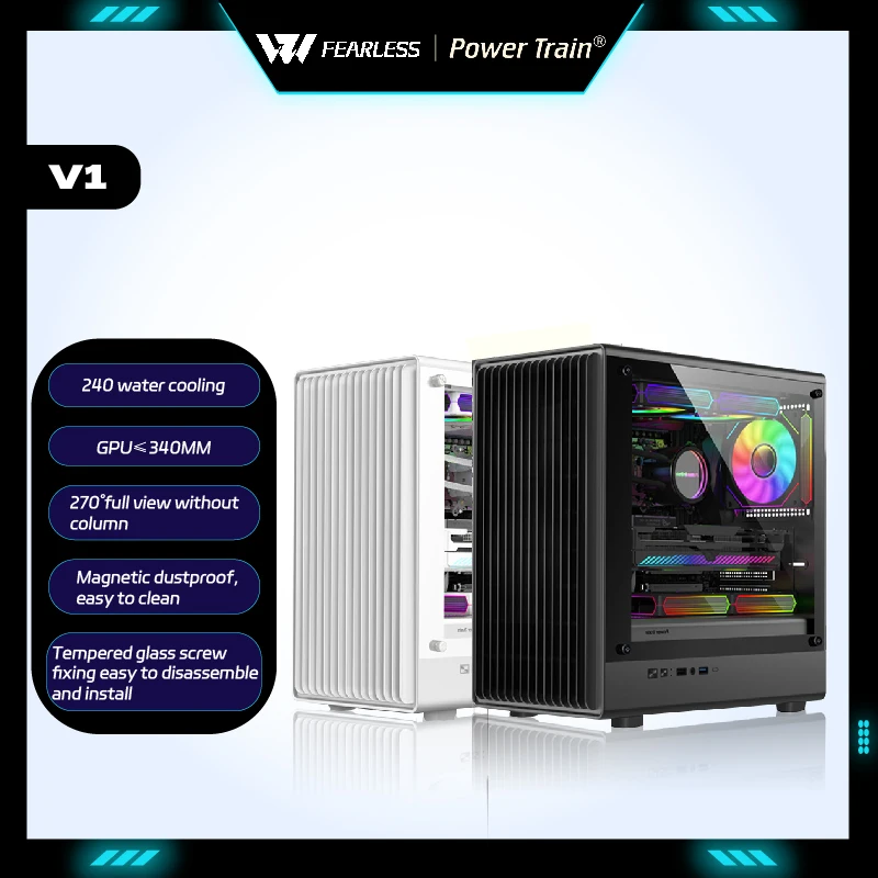 Чехол для ПК Power Train Intelligence V1 MATX ITX, боковой прозрачный вертикальный хост 240/280, чехол для настольного компьютера с водяным охлаждением, gabinete Чехол для ПК Power Train Intelligence V1 MATX ITX, боковой прозрачный вертикальный хост 240/280, чехол для настольного компьютера с водяным охлаждением, gabinete