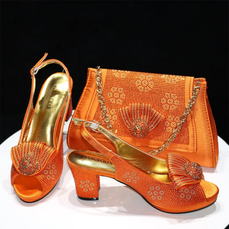 

Women's Shoe and Bag Set Combination Women's Peep Toe Sandals+Clutch Bag