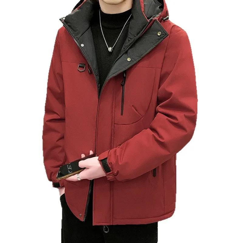 Chaqueta de Invierno para Hombre, de Algodón Grueso, con Capucha, Cálida, Deportiva, Casual, Holgada, Juvenil, de Color Sólido, Elegante y a la Moda