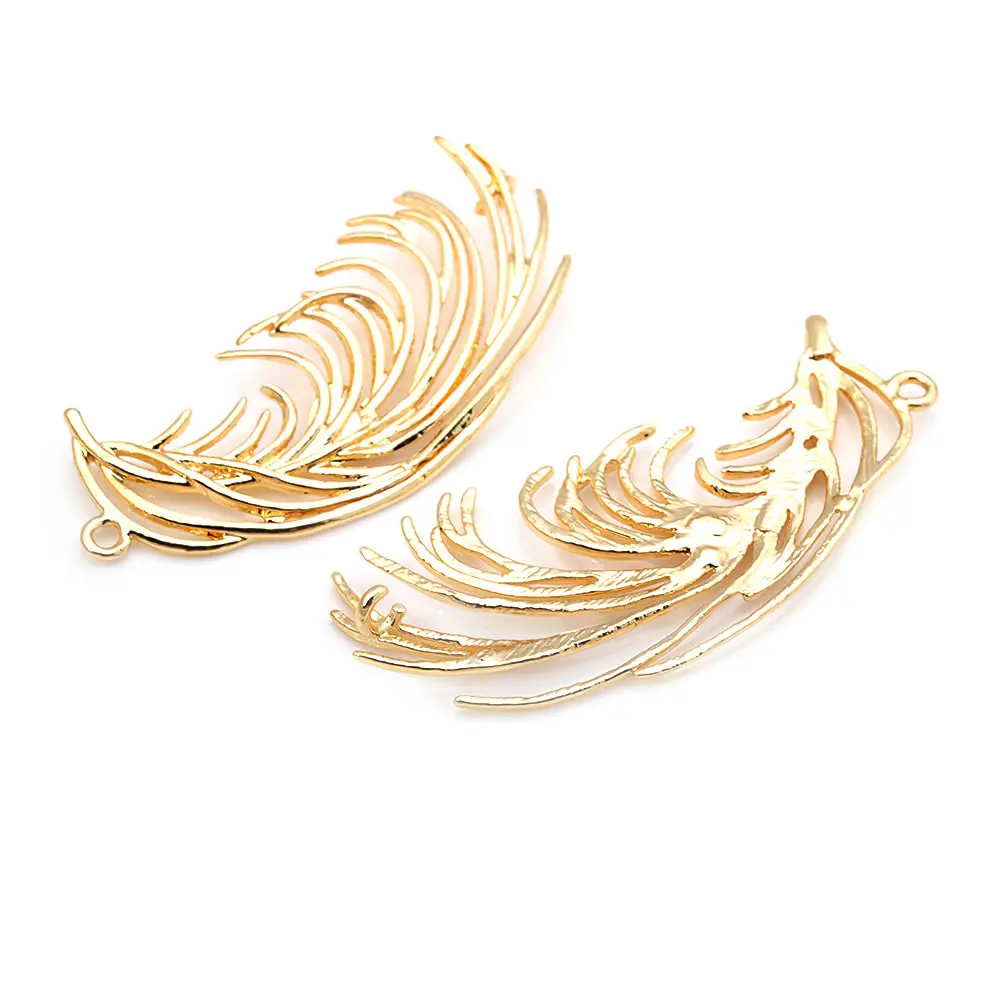 4PCS 18K Gold Color Brass Big Feather Charms Pendants High Quality Diy Jewelry Making Supplies Necklace Accessories for Women