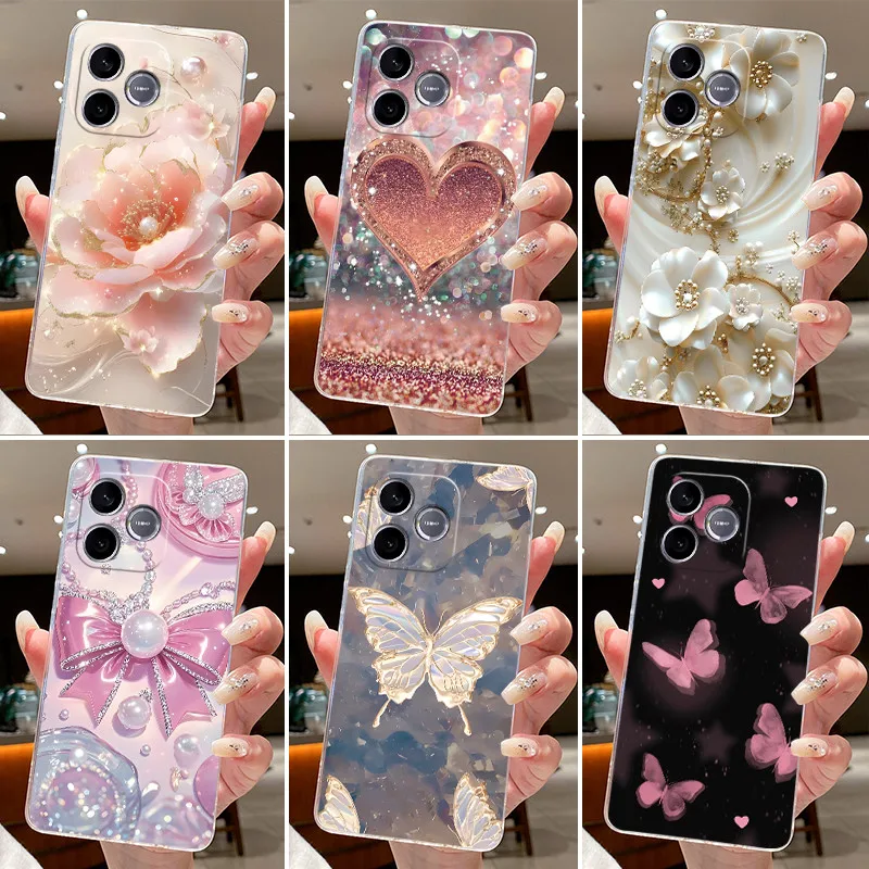 Phone Case For Honor 600 Lite / Honor 500 Smart 5G Fundas Butterfly Bow Protective Casing Transparent Soft Silicone TPU Cover