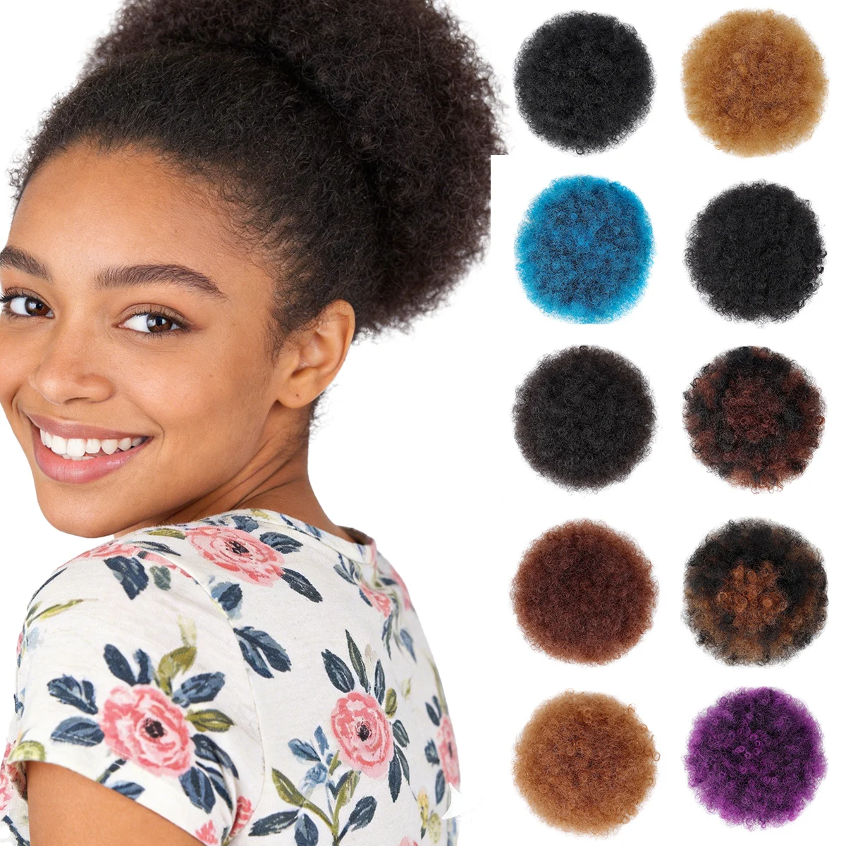 Extensão de Rabo de Cavalo Afro Sintético de 8 Polegadas com Cordão para Mulheres Negras, Extensão de Coque de Cabelo Crespo Afro Curto, Aplique de Cabelo