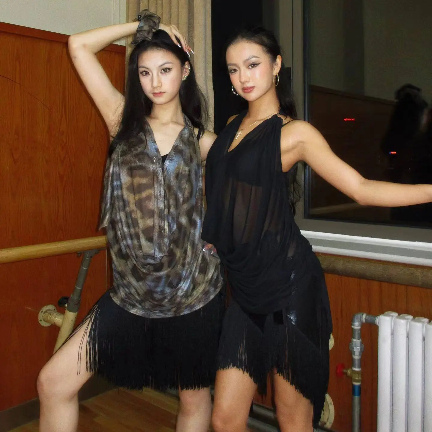 

2026 New Sexy Women Latin Dance Performance Dress Leopard Print Swing Collar Smock Top Adults Samba Chacha Practice Wear DN23421