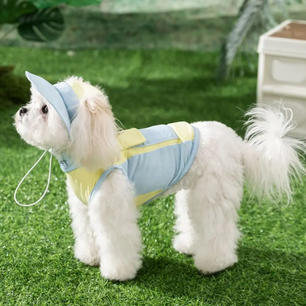 

Spring Summer Pet Sunscreen Vest Sleeveless Comfortable Puppy Mesh T-Shirt Breathable with Hat Ice Bag Pet Sun Wear Pet Supplies