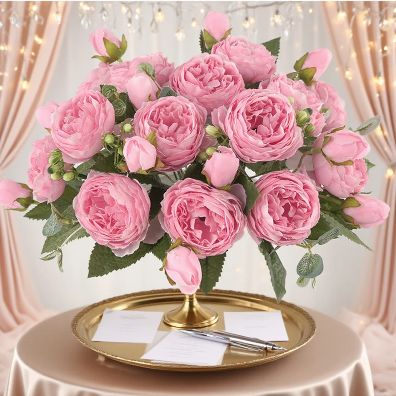 Bunga Buatan Buket Pengantin Peony Sutra Aksesori Dekorasi Ruangan Rumah Karangan Bunga Pernikahan Pesta Scrapbook Tanaman Palsu Diy Hadiah Prop