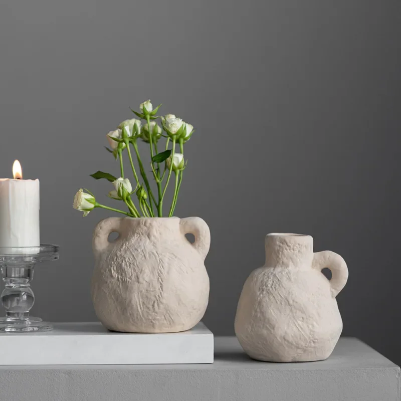 CAPIRON Ceramic Mini Bud Vase Stone Like Small Flower Pot Home Room Interior Decoration Book Shelf Desktop Mantel Decor Gifts