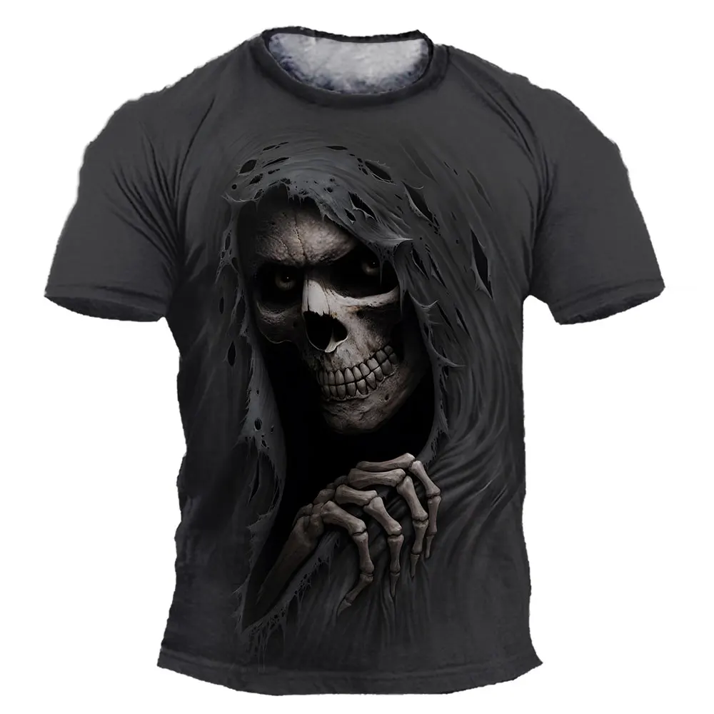 Vintage T Shirts For Men Horror Undead Skull Pattern 3D Printed Short Sleeve Fashion Oversized T-shirt Casual Men\'s Clothing