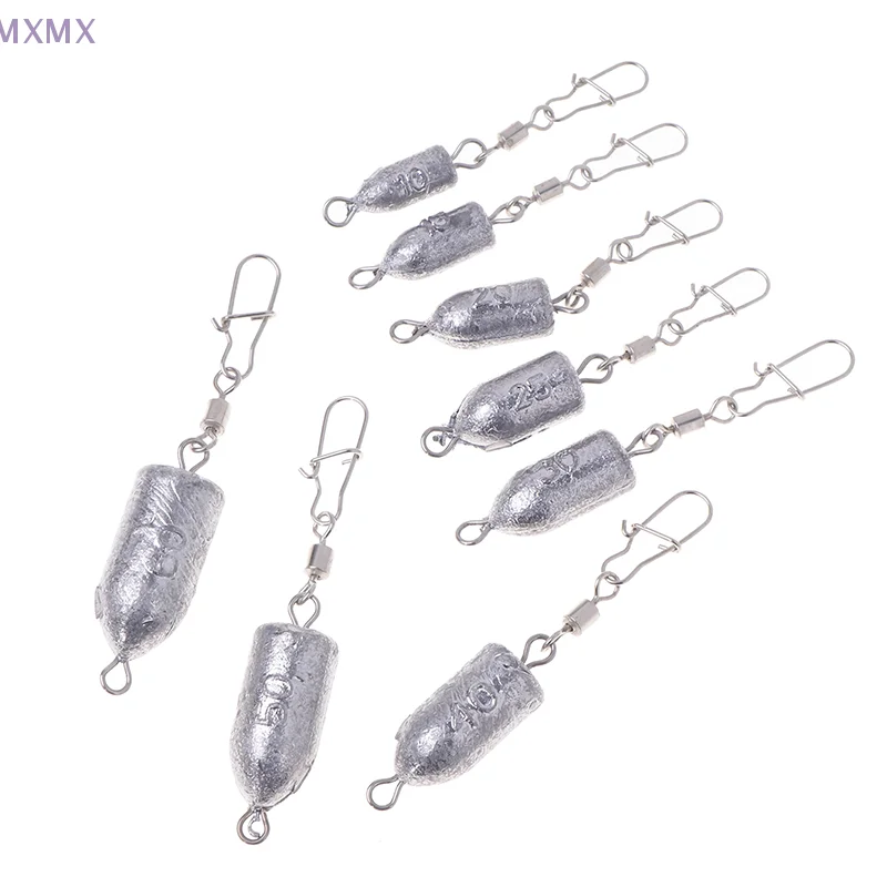 2Pcs 10/15/20/25/30/40/50/60g Fishing Sinker Weight Lead Bullet Rolling Swivel With Interlock Snap Connector Fishing Tackle