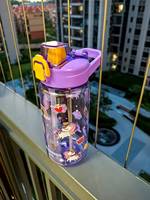 Cartoon trendy water cup, portable for outdoor use, large capacity, with straw, suitable for students and children, 600ml