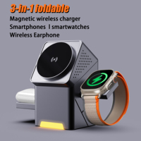 New 15W Rotating Magnetic Wireless Charger 3 in 1 Wireless Charger For Apple Watch Headphones Home Office Travel Convenient