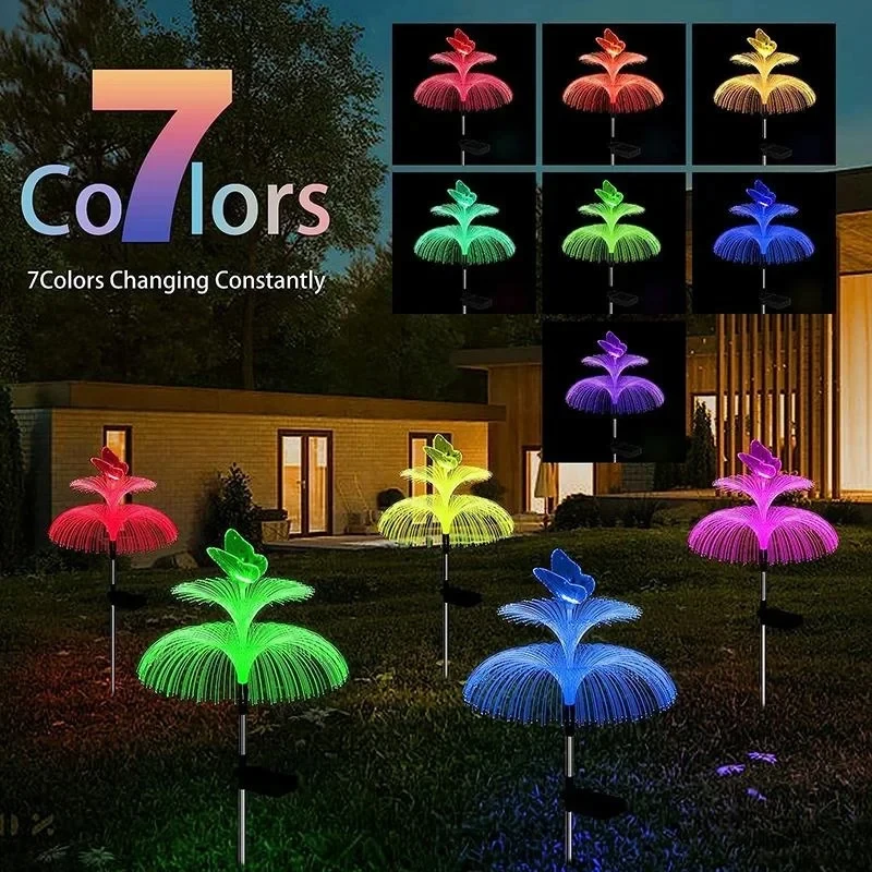 1/2/4/6 Pcs Solar Garden Lights Outdoor 7 Color RGB Gradient Jellyfish Solar Lights Waterproof Lawn Lights for Landscape Pathway