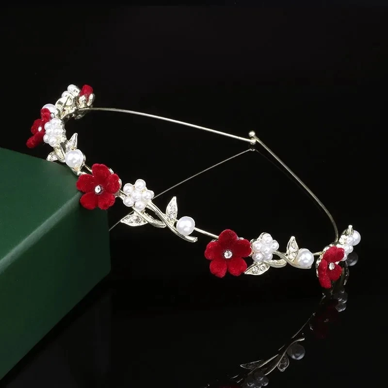 New Romantic Wedding Red Rose Women Hair Hoops Bridals Hairbands Newest Thin Luxury Metal Flower Headbands Headdress Wholesale