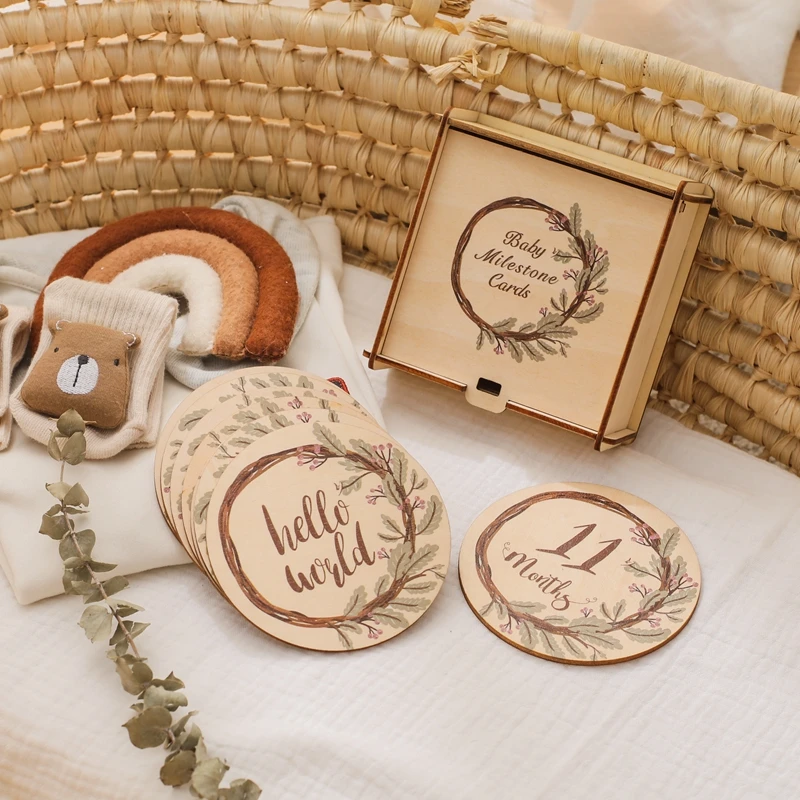 Newborn Flower and Vine Wooden Photography Prop Baby Shooting Accessories Writable Wooden Milestone Card Baby accessory Gift Box