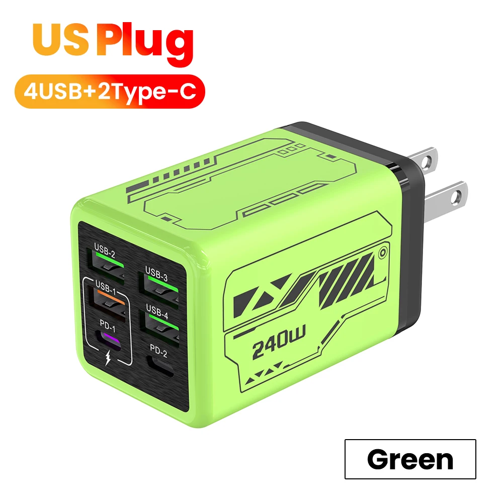 240 W 6 Poorten 4 USB + 2 Type C Super Snel Opladen Mobiele Telefoon Oplader USB3.0 PD3.0 EU/UK/US Oplader Voor Iphone 17 16 Samsung POCO