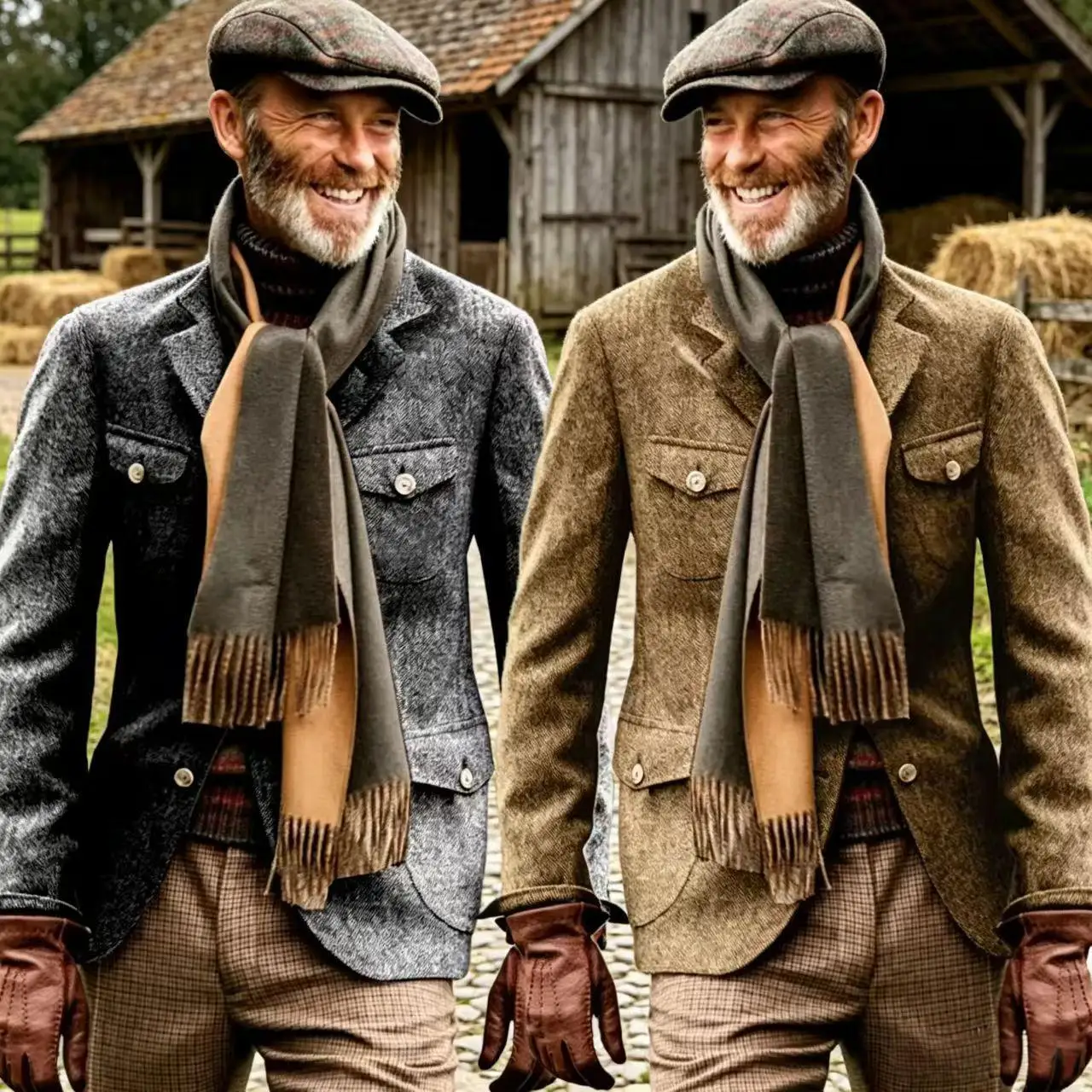 Men's Herringbone Tweed Blazer British Multi-Pocket Hunting Casual Stand Collar Suit Jacket Vintage Wool Blend Sport Coat Only