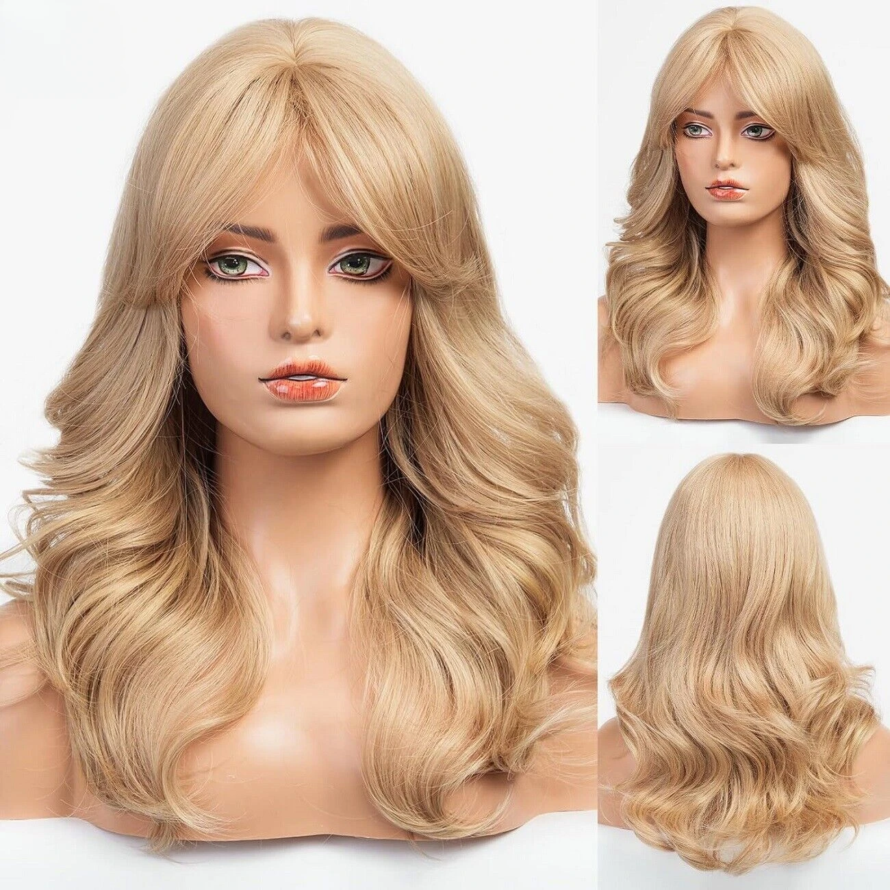 

Pop Womens Golden Blond Heat Resistant Long Curly Wavy Full Volume Hair Wig USA