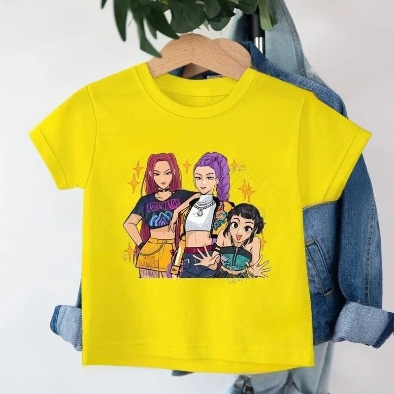 Kids T-shirt KPop Demon Hunters Print Fashion Casual Tops 2025 Movie Crew Neck Cartoon Girls Boys Tee Casual Baby Girl Clothes image 4