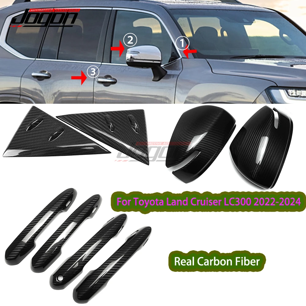 

For Toyota Land Cruiser 300 LC300 2022+ Carbon Exterior Car Window A-Pillar Triangle Panel Door Handle Frame Rear Mirror Caps