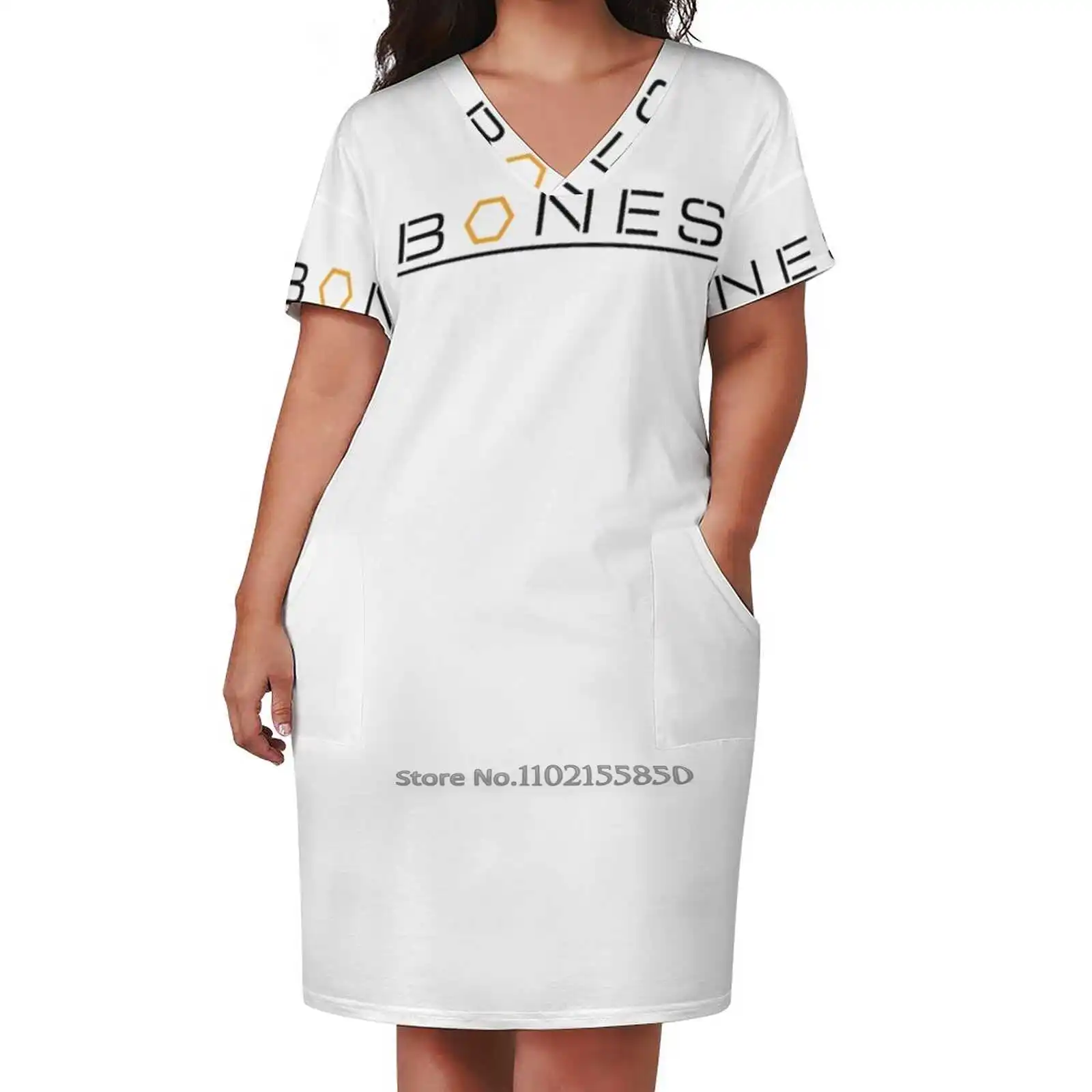 Bones Loose Pocket Dress Summer Sexy V Neck Dress Print Short Sleeve Dress Bones Temperance Brennan Emily Seeley Booth David