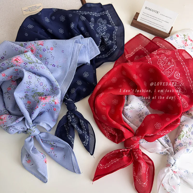 

Винтажный ретро-платок квадратной формы, летний легкий шелковистый платок-бандана, повязка для волос, шейный платок для женщин, дышащая мягкая повязка на голову на каждый день
