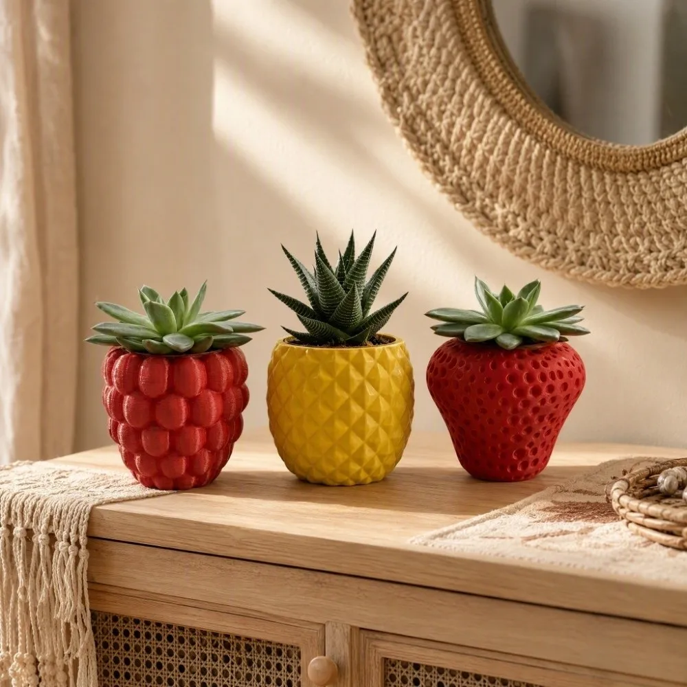 Plastic Fruit Flower Pot 3D Printed Home Ornaments Succulents Planter Pineapple Self-Contained Realistic Flower Container