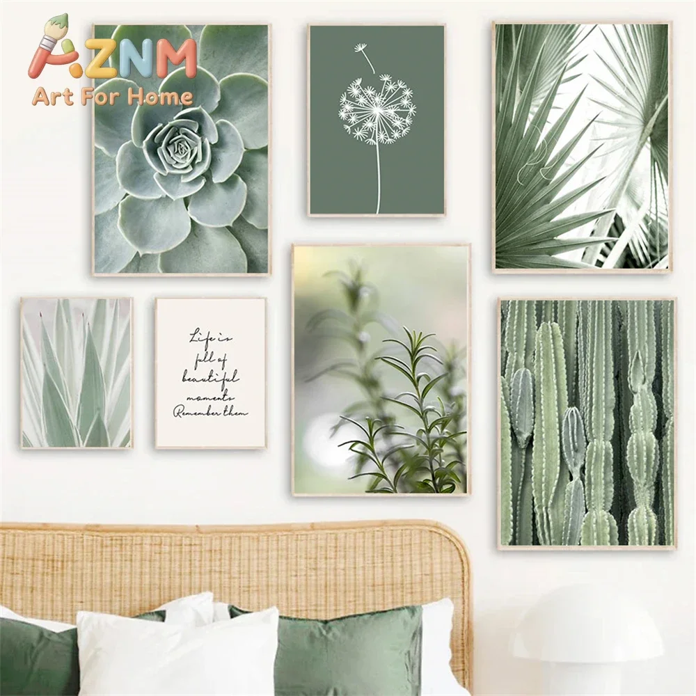 Fresh Sage Green Botanical Plant 2D Flat Frameless , Minimalist Nordic Decor,  Succulent Cactus Dandelion